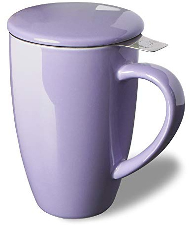 Sweejar Porcelain Tea Infuser Mug with Lid, 16 oz Teacup with Strainers for Loose Leaf Tea, Microwave and Dishwasher Safe Coffee Mug(Purple)