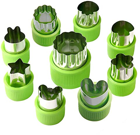 JOJYO Gemüseschneider,Ausstechformen Set für Kinder für Kuchen, Keks, Sushi, Obst, Gemüseschneider Set 9 Stück(Grün)