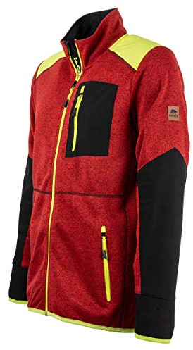 FORSBERG Strickjacke Forst Strickfleece mit Softshell Verstärkung rot neongelb gut sichtbar bequem robust hochwertig, Farbe:rot/gelb, Größe:XL