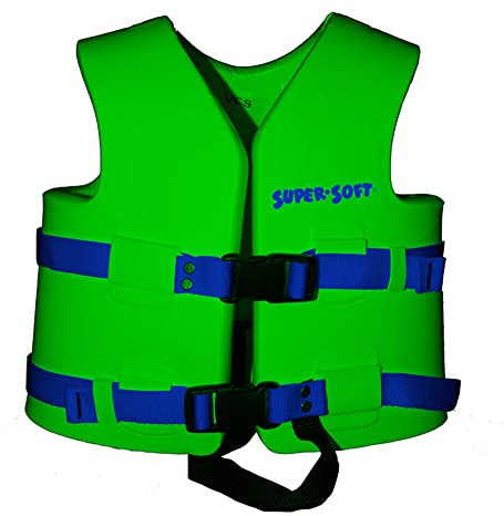 TRC Recreation Super Soft Child Size X Small Life Jacket USCG Approved Vinyl Coated Foam Swim Vest for Kids Swimming Pool and Beach Gear, Fierce Green