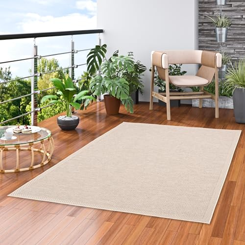 Pergamon Ottawa - Tapis Plat tissé intérieur/extérieur - Bordure Beige - 5 Tailles