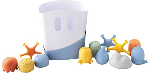 Ubbi Freestanding Bath Toy Organizer Bath Caddy with Removable Drying Rack Bin and Scoop for Toddlers and Baby