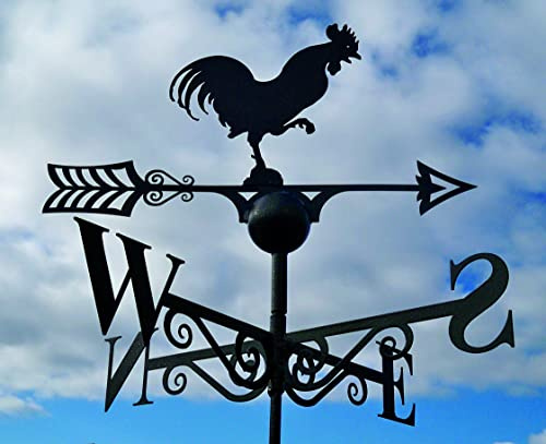 GAP GARDEN PRODUCTS - Cockerel Design Weathervane. Solid Metal Construction and Coated in a Durable Black Finish