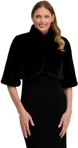 Laundry by Shelli Segal Women's Faux Fur Shrug Jacket – Cropped Evening Wrap, Soft Plush, Elegant Wedding, Party Cover-Up, Black, Medium
