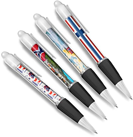 DV DESIGN Set di 4 penne a sfera bianche della Norvegia, bandiera norvegese, mappa della città, paese vacanza, viaggi amici, ragazzi, ragazze, uomini, donne, tema #79517
