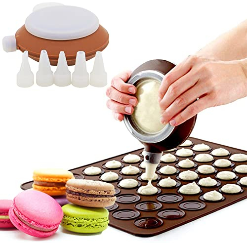 Stampi per Macarons, Tappetini per Macarons, Macaron Baking Mat, Stampi in Silicone per Macarons, Set di Stampi Macarons Stampo con Set di Penne Decorative e 5 Bus per Macaron, Cupcake, Dessert
