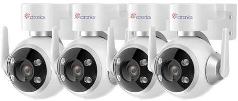 Ctronics 4PCS Caméra Surveillance WiFi Exterieure, PTZ Caméra IP WiFi avec Suivi Auto Détection Humaine, 30M Vision Nocturne Couleur 1080P, Audio Bidirectionnel, 3 Méthodes d'Installation, IP66 (2)