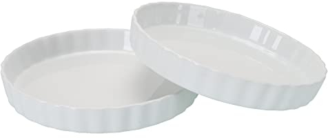 BIA Cordon Bleu Everyday Porcelain Round Quiche Bakeware Set of 2, 1 qt, Oven to Table, White