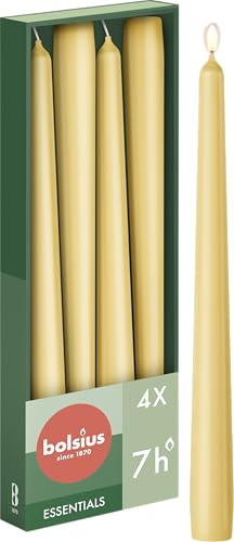 Bolsius - Velas lisas de punta – Beige – 4 unidades en caja de cartón – Velas decorativas – Tiempo de combustión 7 horas – sin perfume – 50% natural – sin aceite de palma – 24,5 cm