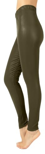 CALZITALY Leggings Efecto Piel Térmicos, Pantalones con Forro Polar, Efecto Cuero | Made in Italy (M, Verde)