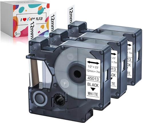 3x Hehua Kompatibel mit Dymo 12mm 45013 D1 Ersatz für Dymo Etikettenband D1 12mm S0720530, Schriftband für LabelManager 160 280 210D Executive 640CB 420p PNP Labelpoint 150 200 LabelWriter 450 Duo