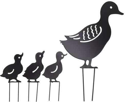 Gsycle Statue De Jardin De Canard en Forme d'animal, Piquet De Jardin en Métal, Statues De Conception Ajourées, Ornements De Pelouse pour Cour, 4 Pièces