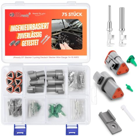JRready DT Deutsch 3-stiftskontakter kontakt med 6 uppsättningar grå med storlek 16 Deutsch Terminal Wire Gauge 14-18 AWG IP68 2-stifts vattentäta kontakter för motorcykel skoter bil lastbil båtar