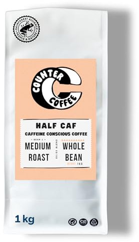 Counter Coffee | Signature Half Caf | 100% Arabica Beans Medium Roasted for a Balanced Flavour & Reduced Caffeine | Perfect for Filter Coffee | 1KG Coffee Beans | Half Caff | RFA Certified