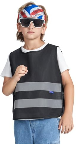 Black 6-9 Years kids High Vis Reflective construction Safety vest