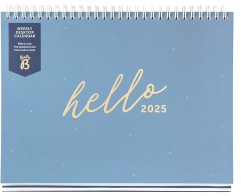 Busy B 2025 Weekly Desk Calendar – Jan-Dec Blue 2025 Calendar with Built-in Stand & Flip-Top Binding – 5 Schedule Work Calendar for Office or Home - Planner for Organised Planning
