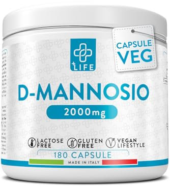D Mannosio Puro 2000mg 180 Capsule PiùLife, 3 Al Giorno, Integratore Vie Urinarie Donna, Integratore Cistite, Benessere Quotidiano, Sostituto Al Mirtillo Rosso