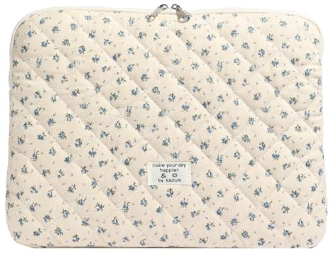 CHAMAIR Puffy Laptop Sleeve 13 Inch Cute Laptop Case Floral Quilted Laptop Sleeve Cute Aesthetic Cover Case 13'' 12'' (Blue 13in)