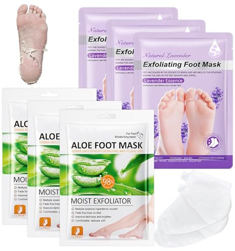 6 Paar Hornhaut Socken Fußpeeling Maske Fussmaske Hornhautentfernung Feuchtigkeitsspendende Fussmaske Socken Natürlich & Sanft Fußpflege für Trockene und Rissige Füße