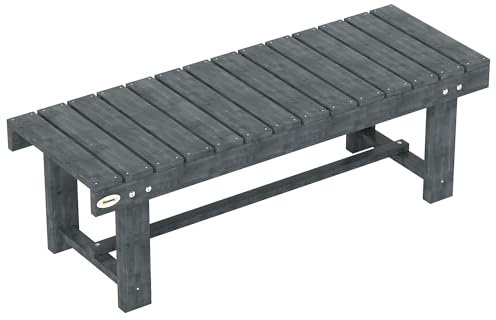 Outsunny Wooden Garden Bench, 2 Seater Outdoor Bench, Fir Wood Backless Patio Loveseat with Slatted Seat for Park, 110 x 38 x 35 cm, 1 Piece, Grey