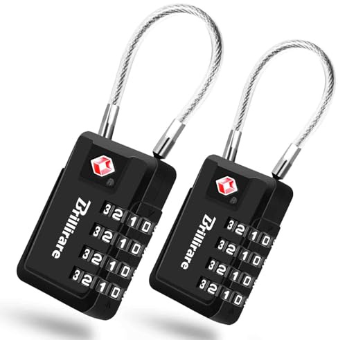 2 Pack TSA Approved Luggage Locks, Alloy 4-Digit Combination Travel Cable Padlock, Metal Waterproof Lock, TSA Accepted Outdoor Keyless Resettable Lock for Lockers, Bags, Gym, Gate-Black