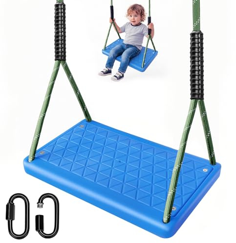 Yyiwhmy Gunga trädgård, inomhus utomhus gummi halkfri gungsits med 2 karbinhakar och höjdjusterbart rep (1,3 m–2 m) för lekplats, trädgård, gunga tonåringar/vuxna, 150 kg/blå