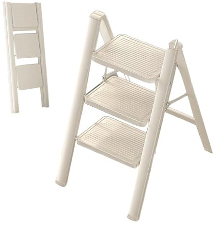 Escalera 3 Peldaños Plegable,Taburete Ligero y Compacto con Pedal Antideslizante y Ensanchado,Estructura De Acero Resistente,Capacidad De Carga De 150 Kg,para Cocinas,Hogares,Exteriores y Oficinas