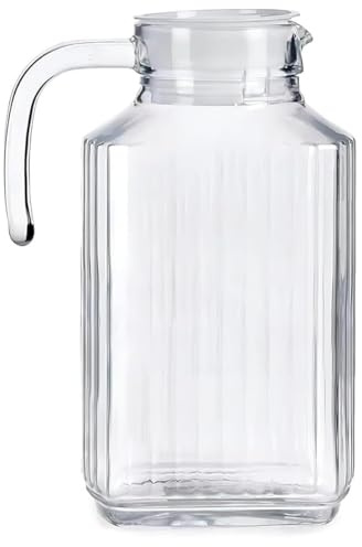 MGE - Brocca in Vetro con Coperchio - Bottiglia per Acqua e Bevande Calde/Fredde - Caraffa per Tè, Succo, Latte, Caffè e Limonata - Bottiglia in Vetro 1,5 Litri