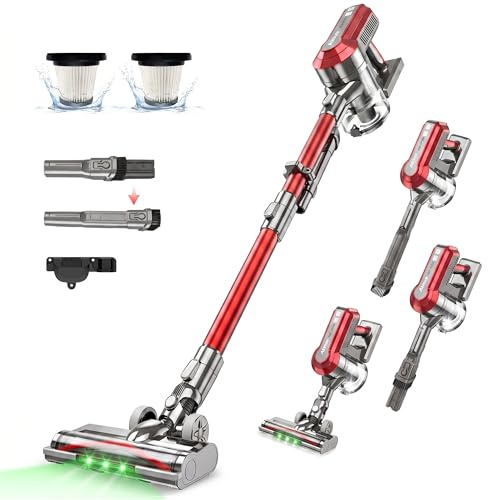 Akitas V10A Aspiradora sin Cable 450W con Cabezal Anti-Enredos para Pelo y Alfombras Motor BLDC 3 Velocidades 50 Min de Autonomía Escoba Vertical y de Mano con Batería de Litio