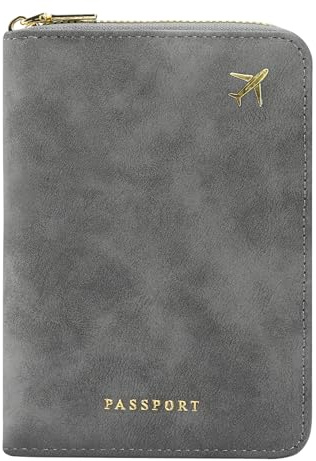 ILIYAH RFID Anti-Theft Passport Wallet Holder - Waterproof PU Leather Family Travel Document Organizer with Safe Zipper (Grey)