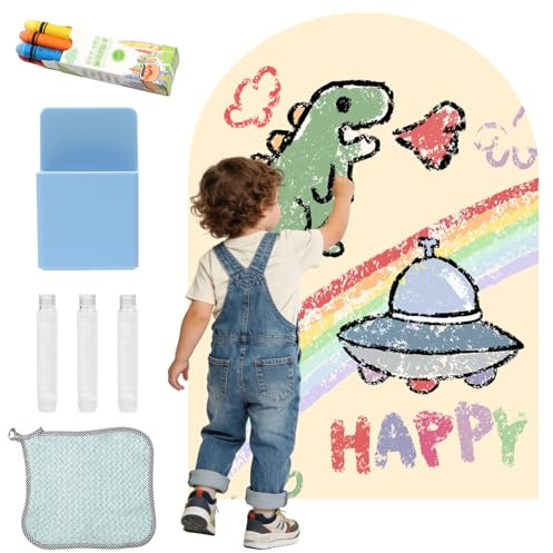 Magnettavla för barnvägg, magnetisk vägg barn självhäftande, whiteboard magnettavla 100 x 80 cm bågformad Montessori magnetfolie självhäftande stark elfenbenvit