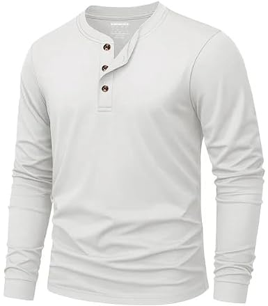 KEFITEVD T Shirt Manche Longue Homme Henley Chemise Homme en Coton à 3 Boutons Décontractés Tee Shirt Col V Basiques