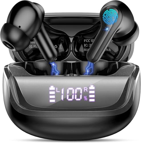 Donerton Auriculares Bluetooth 5.4 estéreo HiFi con 4 HD Mic, auriculares inalámbricos con pantalla LED, auriculares Bluetooth con cancelación de ruido