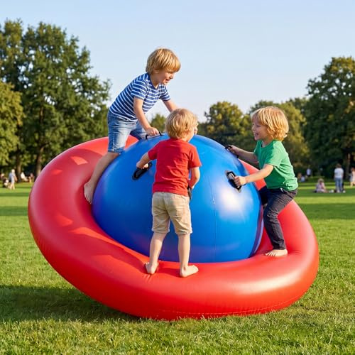 FANTASK Dôme d'escalade Gonflable de 223 cm avec 6 poignées intégrées, balançoire en dôme pour Rouler, Incliner, Grimper et Sauter, balançoire d'extérieur pour Enfants à partir de 5 Ans, Rouge + Bleu