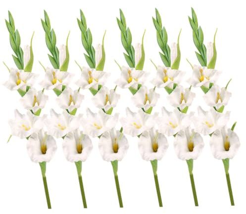 Perodlly 6 st konstgjorda blommor i gladiolus, 55,8 cm fuskgladiolus för heminredning, realistiska sidenliknande blomsterarrangemang, bordsuppsatser, vit.