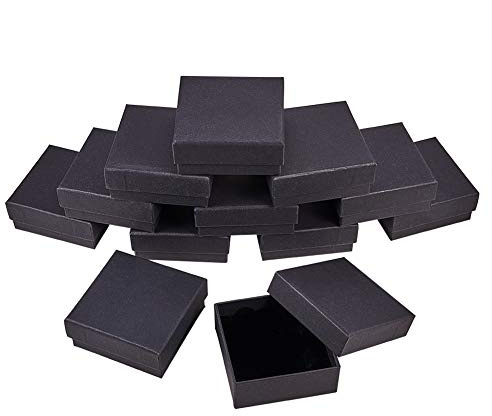 BENECREAT 12 Pack Negra Caja de Joya Caja de Cartón Craft con Almohadilla de Terciopelo Elegante para Presentación de Anillo Pendientes Collar 8.5x8.5x3.5cm