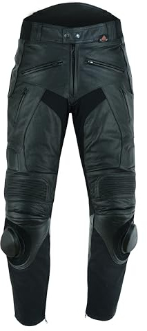 Texpeed – pantalones de moto de cuero para hombre con protecciones – negro – cuero de plena flor con sliders, protecciones EN 1621-1 - XXL Cintura/Pierna Pequeño