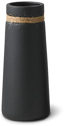 Flature Ceramic Vase for Pampas Grass - Matt Black Boho Decoration, Large Vase 21 cm for Fresh & Dried Flowers, Bouquet Office