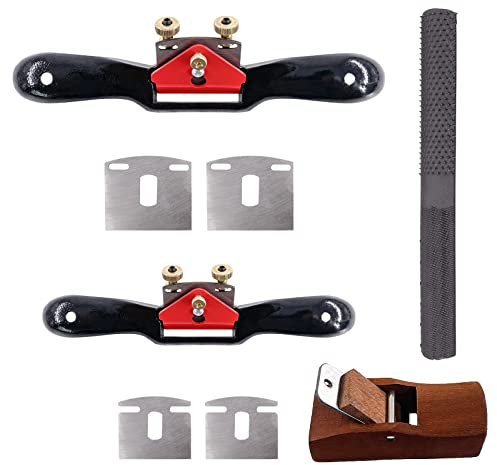Swpeet 8 Stück 22.9 cm 25.4 cm verstellbare Speichen mit Ersatzklingen und 4-Wege-Raspelfeile mit tragbaren Holzbearbeitungshobeln, Holzbearbeitung, Handwerkzeug für Holzhandwerk