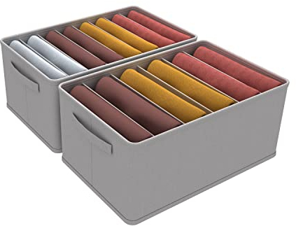 DIGZ 2 Piezas Organizador Armario Ropa de Jeans Camisetas Fuerte Apilable Organizador Cajones Plegable Cajas Organizadoras de Vestidor que Ahorra Espacio con 6/8 Compartimentos 38x28x20cm