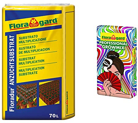 Floragard Grow Mix 1 Anzucht- und Aussaaterde mit Perlite 70 Liter & Professional Growmix 70 Liter – Topfsubstrat mit Perlite – mit Trichoderma für die natürliche Stärkung der Pflanze