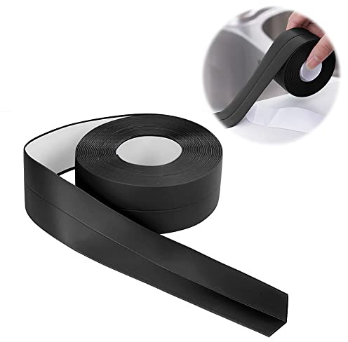 Joint Salle de Bain - 6m*32mm Bande Etancheite Autocollante en PVC, Plinthe Souple Autoadhésive, pour Baignoire, Salle de Bain, Cuisine, Anti-moisissure, Calfeutrage (Noir)