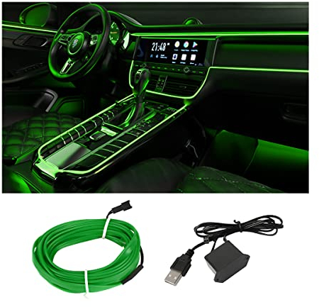 CGEAMDY Tira de luces LED para el interior del automóvil, luz de neón de 5 pies con borde de costura para encendedor de cigarrillos automático, kits de iluminación ambiental con protección de fusibles