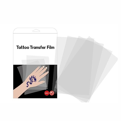Pellicola di trasferimento trasparente per tatuaggi, pellicola di copertura trasparente per trasferimento tracciata a mano, abbinata a macchina di trasferimento, 50 pezzi/scatola