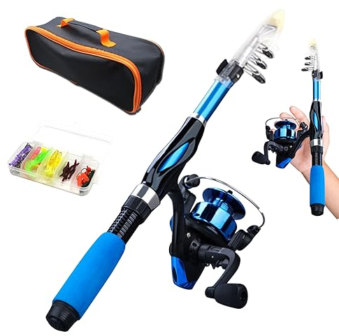 Tadoiooy Kinder-angelrute 4 Teile/Satz Teleskopisch Tragbar Mini-angelrute Für Kinder Starter-Set Keramik-führungsring Glasfaser-köder Für Anfänger Teleskop- Und Rollen-Set
