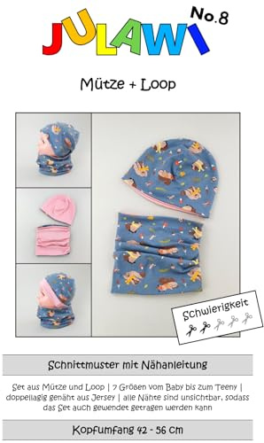 Papierschnittmuster Set Mütze + Loop KU42-56cm | JULAWI No.8