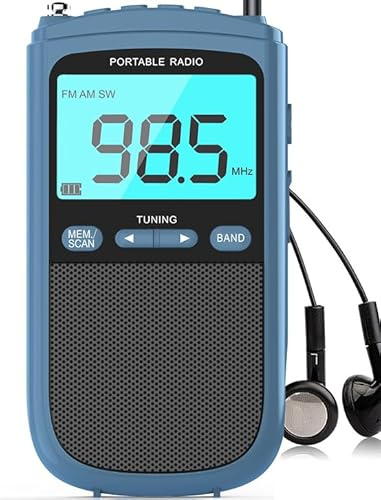 Portable AM/FM/SW Radio with Best Reception,900mAh Walkman with LCD Display, Headphones,Pocket Radio Rechargeable Battery,Digital Tuner and Presets for Walking