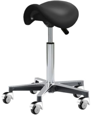 Rollbursche ergonomischer Rollhocker höhenverstellbar schwarz Kunstleder (Sitzhöhe mittel: verstellbar von 53cm - 71,5 cm) Made in Germany Sattelhocker Universalhocker Bürohocker Praxishocker