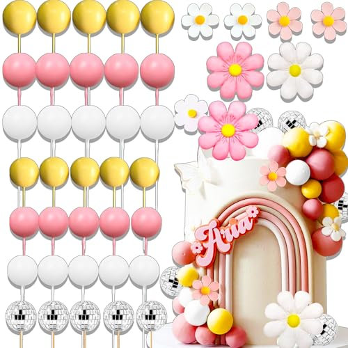 JeVenis Groovy Cake Toppers Boho Hippie Daisy Flower Cake Decoration Party Decorations Girl Birthday Party Boho Groovy Party Supplies