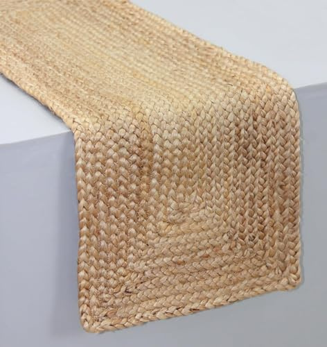 CRAFT TRADE Camino de mesa de yute trenzado, rectángulo de fibra natural de 33 x 91 cm, mantel individual para comedor para mesa de 2 a 4 comensales, camino de mesa pequeño artesanal para el hogar y